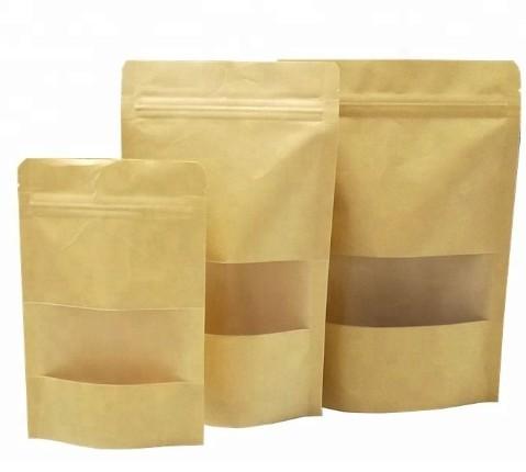 Reusable food pouch stand up zip lock kraft paper bags with window Manufacturer