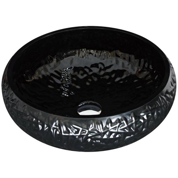 440mm Height Black Bathroom Vessel Sink Round Lacquered Exterior Crystal Ball Shape