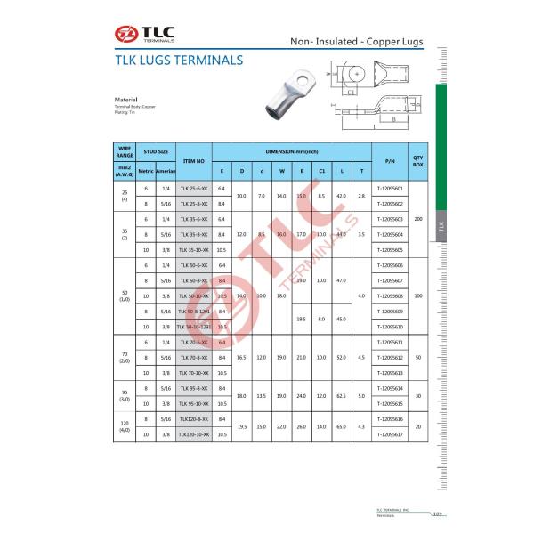 Tin Plated Crimped Mechanical Cable Lugs For Electrical Connections