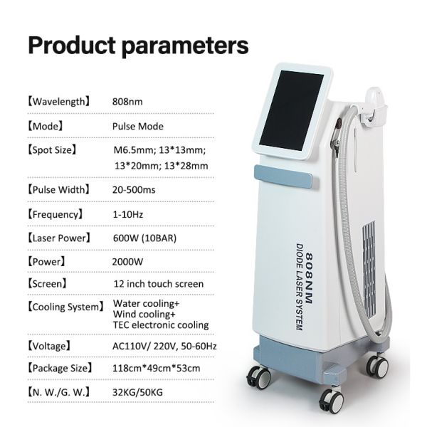 Spot Size Replaceable Ice Cooling Laser Hair Removal Machine With 12inch Touch Screen