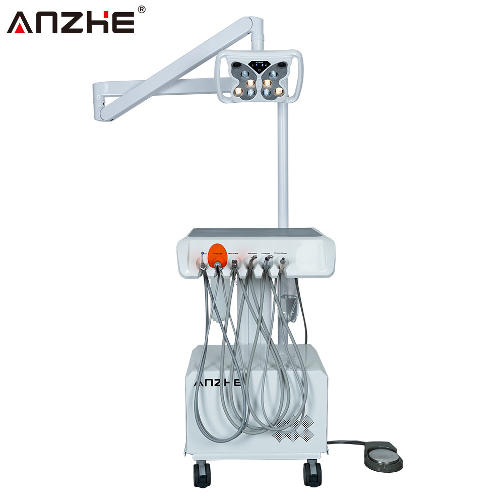 Portable Dental Unit with Butterfly LED Whitening Lamp Built In Air Compressor Ultrasonic Scaler LED Curing Light Suction System Mobile Dental Workstation for Dental Clinics