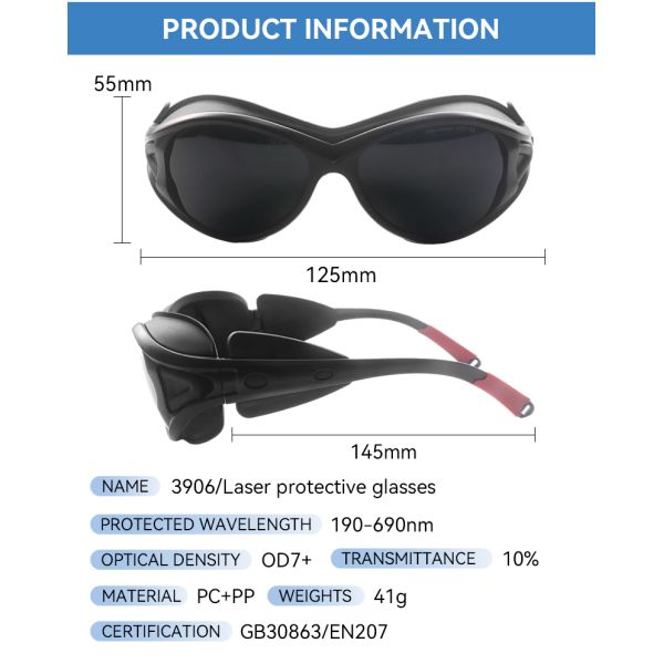 Laser protective glasses certified UV Protection Wavelength Protection EN 207 Certified PC Frame1064nm 190-690nm OD7 Laser Processing Laser Processing Workshop Laboratory Research Medical Surgery