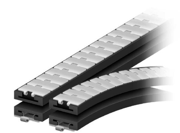 SIDE FLEX CHAIN CORNER TRACKS FOR TAB CHAINS AND MULTI-FLEX CHAINS MATERIALS PA6 BLACK