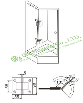 S.S. 135 Degree Shower Door Hinge,Glass To Glass 135 degree Bathroom Glass Door hinge
