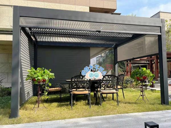 Controle remoto automático de telhado persiana pergola dossel de alumínio louver telhado sombra de sol terraço de metal mirante