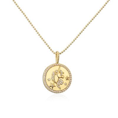 colar do pendente da moeda do vintage 24K