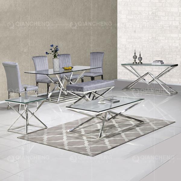 No Folded 9.5kg Stainless Steel Glass Top Coffee Table For Living Room