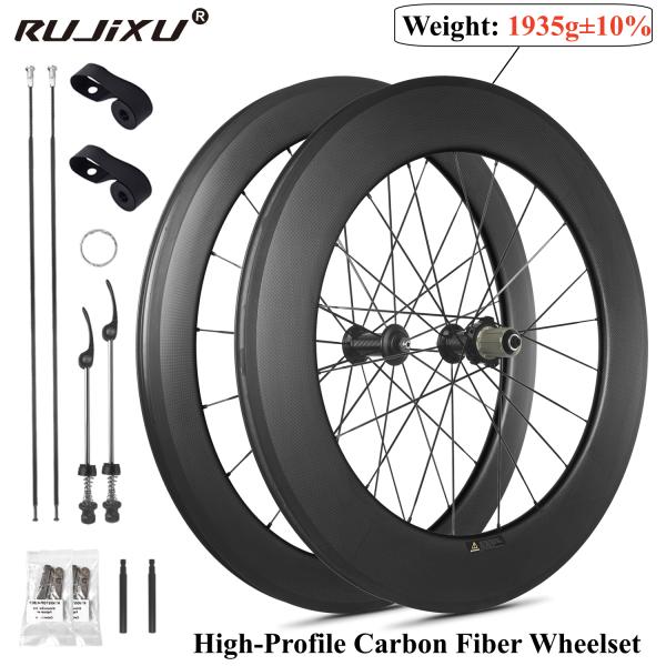 RUJIXU Carbon Wheelset 700c Route roues de vélo 6560mm Disque frein Clincher roue de vélo Jante de frein Roues de vélo