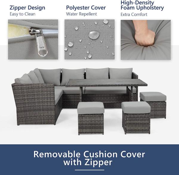 Patio Furniture Set Outdoor Sectional Sofa Conversation Set All Weather Wicker Rattan Couch Dining Table & Chair