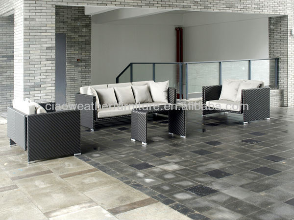 100% Handwoven Modern Dark Grey Garden Sets Aluminum Garden Sofa with Fabric Foam Cushion and Rope Weaving