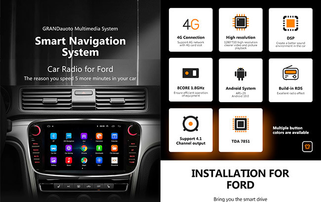 Android 10 2 Din Car Multimedia Player 7 дюймовый двойной диновый автомобиль Android стерео оперативная память 2 ГБ Ford Focus Mondeo