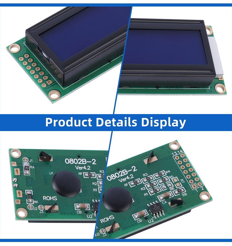Russian Blue Film White Letters 0802B-2 3.3V Character LCD Module ST7066 Portable Display Module