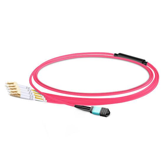 2m (7ft) MPO Female to 4 LC UPC Duplex OM4 50/125 Multimode Fiber Breakout Cable, 8 Fibers Type B, Elite, LSZH, Aqua/Vio