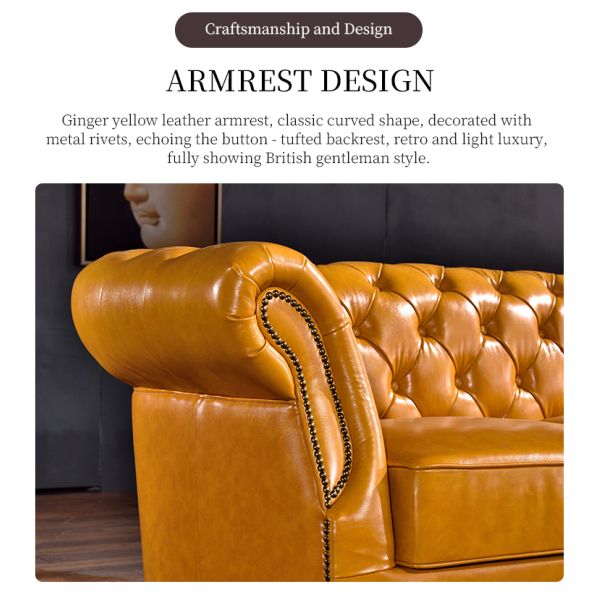 Nidea #8971 American Vintage Three-Seat Genuine Leather Sofa Set Comfortable Durable Cowhide Oil Wax Straight Buckle Hotel Villa