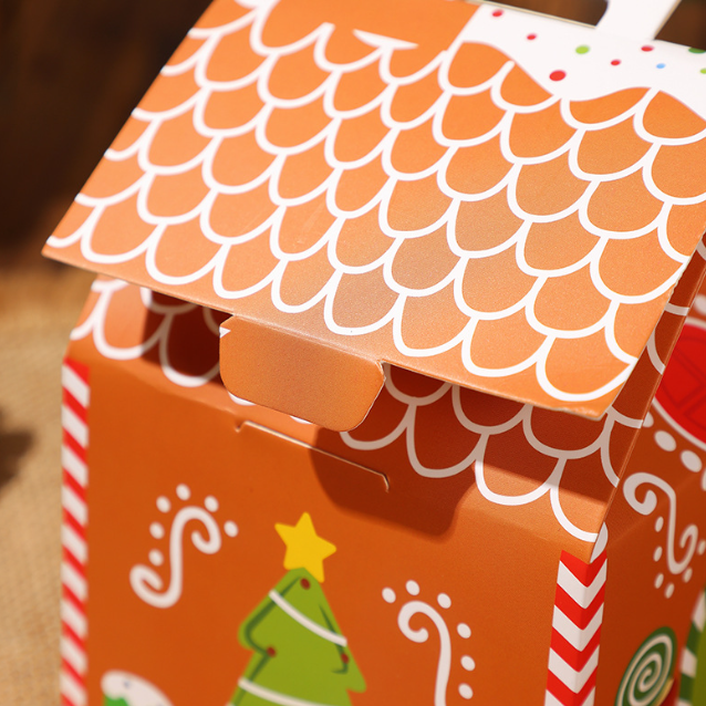 Gingerbread House Christmas Paper Gable Box With Top Handle For Treats