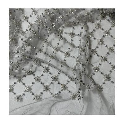 Handmade Beads Lace Fabric Sequins Beaded Embroidery African Lace Fabric With Pearls For Wedding Dress Lace