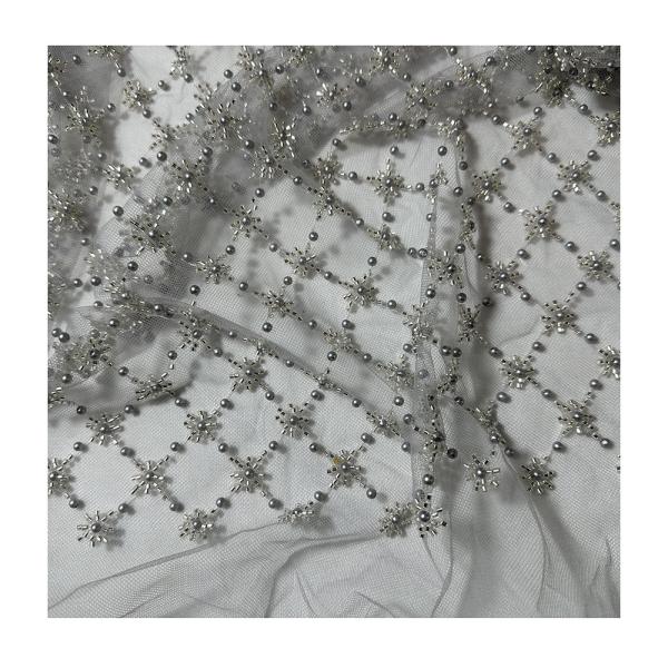 Handmade Beads Lace Fabric Sequins Beaded Embroidery African Lace Fabric With Pearls For Wedding Dress Lace