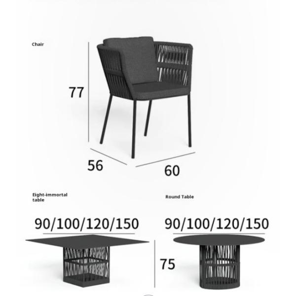 Light Luxury Outdoor Contemporary Woven Rope Chair And Foldable Villa Table Set