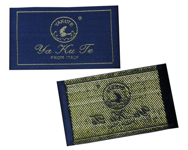 Black Satin Clothing Woven Labels WashableShining Gold Yarn LOGO Smooth Edge