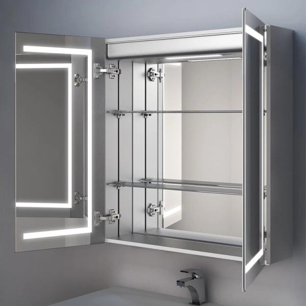 500mm Small Bathroom LED Mirror Cabinet Sets Grey And White Wall Hanging