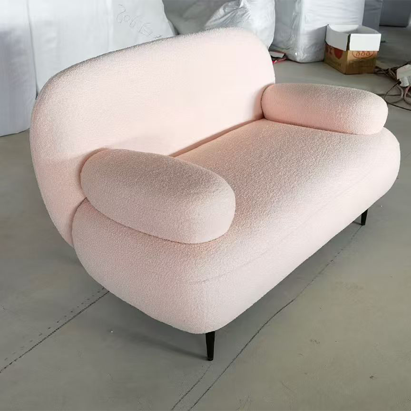 Luxury Double Seat Framed Sofa Modern Eco-Friendly Tufted Lamb Wool Fabric Sponge Leisure Straight Row Living Room Villa