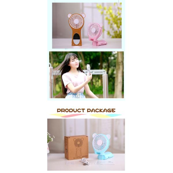 Foldable Mirror Small Battery Operated Fan Strong Cool Wind No Noise KC Battery
