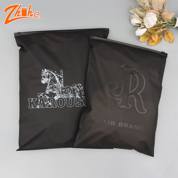 Customized Logo Printed Sliding Transparent Zipper Hat Shirtpackaging Bags Biodegradable Black Frosted Zipper T-Shirt Bag