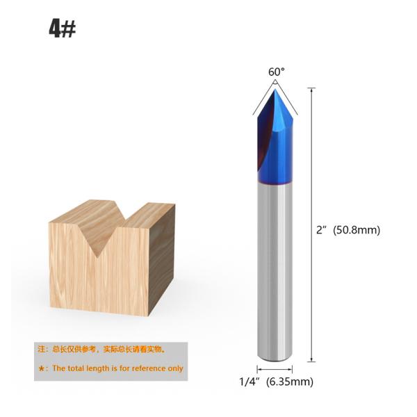 1/4 Shank Blue Coating V Type Solid Carbide Wood Cutter Tools Customizable OEM Engraving Router Bits for Woodworking