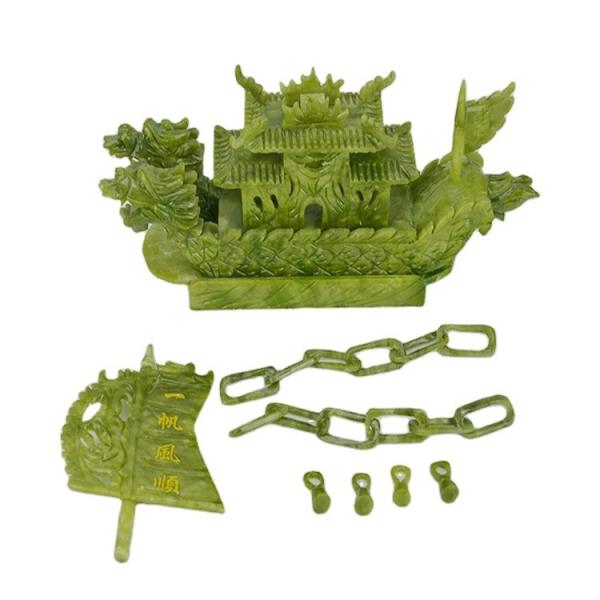 Crafted 28cm Chinese Good Luck Decoration Jade Stone Craft Dragon Boats for Ornament/Gift