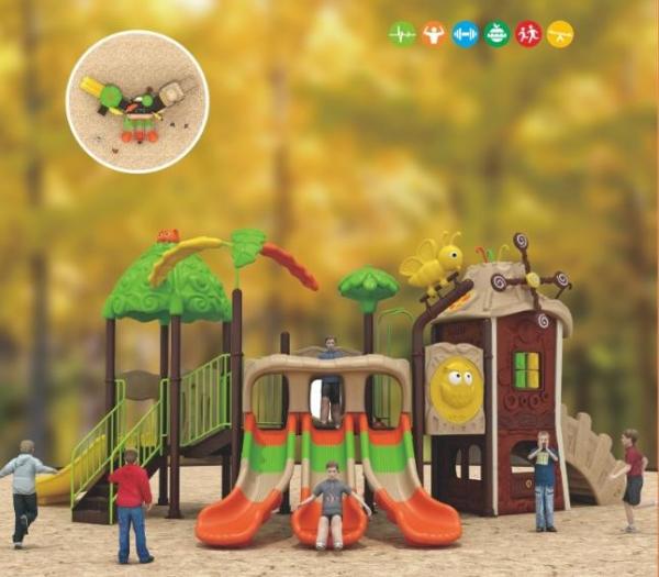 children's play equipment swings with tube slide and spiral slide