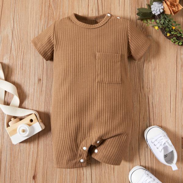 Custom Design Cotton Baby Clothes Baby Boy Romper Rib Knitting Unisex Onesie Short Sleeve Soft Clothes Baby Bodysuit