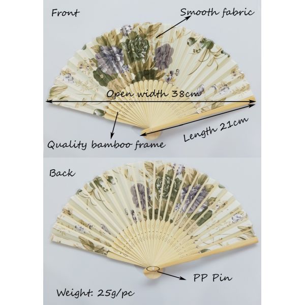 Custom Personalized 21cm Japanese Satin Fabric Bamboo Gold Flower Hand Folding Fan for Promotion Gift