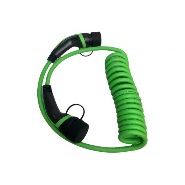Green 16A Type 2 To Type 2 EV Cable 10m 480V 3 Phase 11kw Coiled