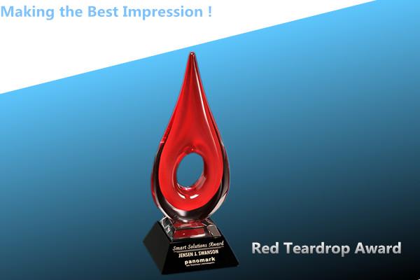 expression crystal red teardrop award/glass teardrop trophy/glass red teardrop award
