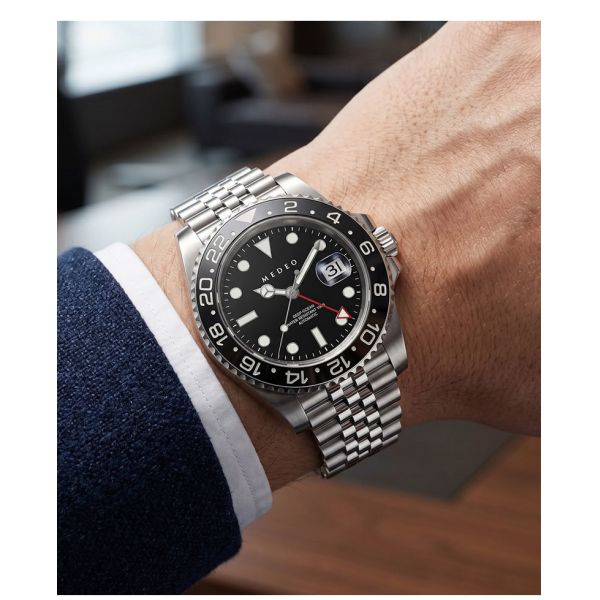 Vanguard Meridian GMT: 40mm Luxury Mechanical Steel Watch