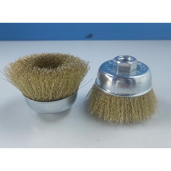 Rotary Silver Cup Crimped Brass Wire Bowl Brush 75mm with Plastic Ring Protection