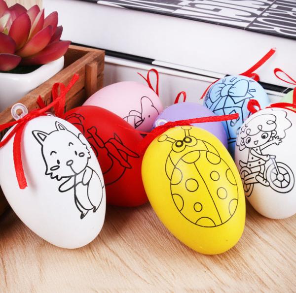 Assorted colors Plastic Easter eggs with Acrylic paint and brush for KIDS DIY painting Wooden and Plastic Easter Eggs