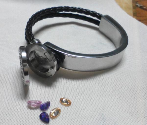 Tagor Jewelry New Style Leather Cord Stainless Steel Removable Glass Lockets Bracelet