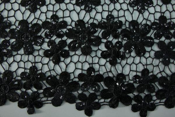 Chemical lace with Red/Pink /Orange Color  + Embroidery 3 mm Sequin Lace Fabric