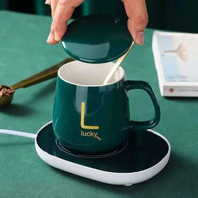 Personnalisation Étiquette 420ml tasses d'espresso en céramique tasse de café en céramique avec couvercle et poignée et base chauffée 420ml couleurs personnalisables alimentées par USB