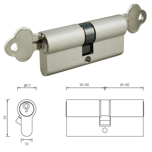 Emergency Function Door Lock Cylinder Stain Chrome Double Key Brass Material