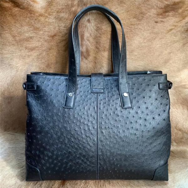 Authentic Real Ostrich Skin Businessmen Travel Duffle Purse Large Shoulder Bag Genuine Leather Male Top-handle Handbag