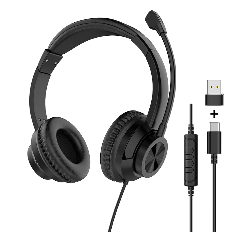 JTY-1036 Wired Call Center Headset with Adjustable Microphone, USB Type‑C 3.5mm Multi‑Interface Over‑Ear Headphone, Volume & Mute Control for Office Customer Service Online Class
