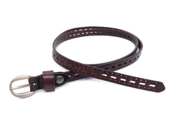 Elegant Hollow Brown Leather Belt For Girls With Pin Buckle Soft Breathable