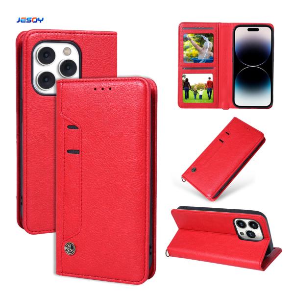 Custom Leather Phone Wallet Stand Red / Black / Blue Leather Cellphone Wallet