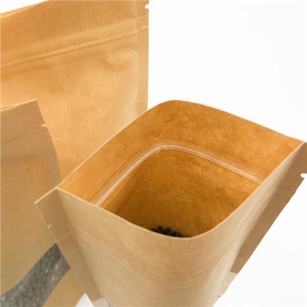 Food Grade Zipper Kraft Paper Pouch , Dry Food Stand Up Pouch With Window
