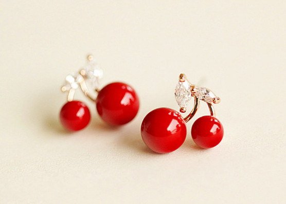 Red cherry pearl earrings fake earrings clip earrings clip fashion children