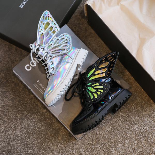 3D Transparent Butterfly Size 26 6inch Side Zip Waterproof Boots Shiny Leather Upper