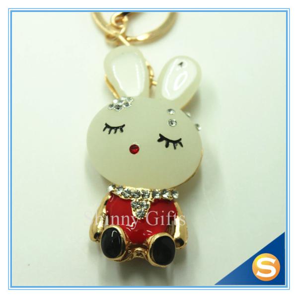 Trendy Rhinestone Cute Rabbit Shape Crystal Gold Plated Key Chain For Handbag Decoraction