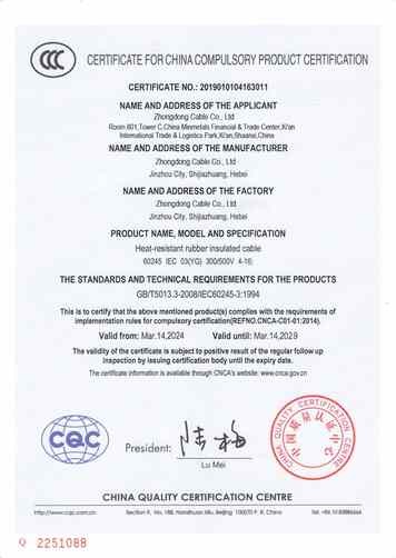 Zhongdong Cable Co., Ltd. Certifications